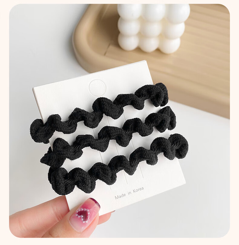 Xiangwan Hair Ties, 3 Black Hair Bands for Women, Elegant Elastic Hair Bands, High-Elasticity Hair Ties, Ponytail Holders 6