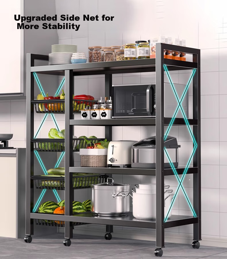 Quanpinwu Kitchen Storage Rack, Floor-Standing Multifunctional Utensil Shelf, Storage Organizer for Home, Fruit And Vegetable Basket, Storage Rack, 349 5