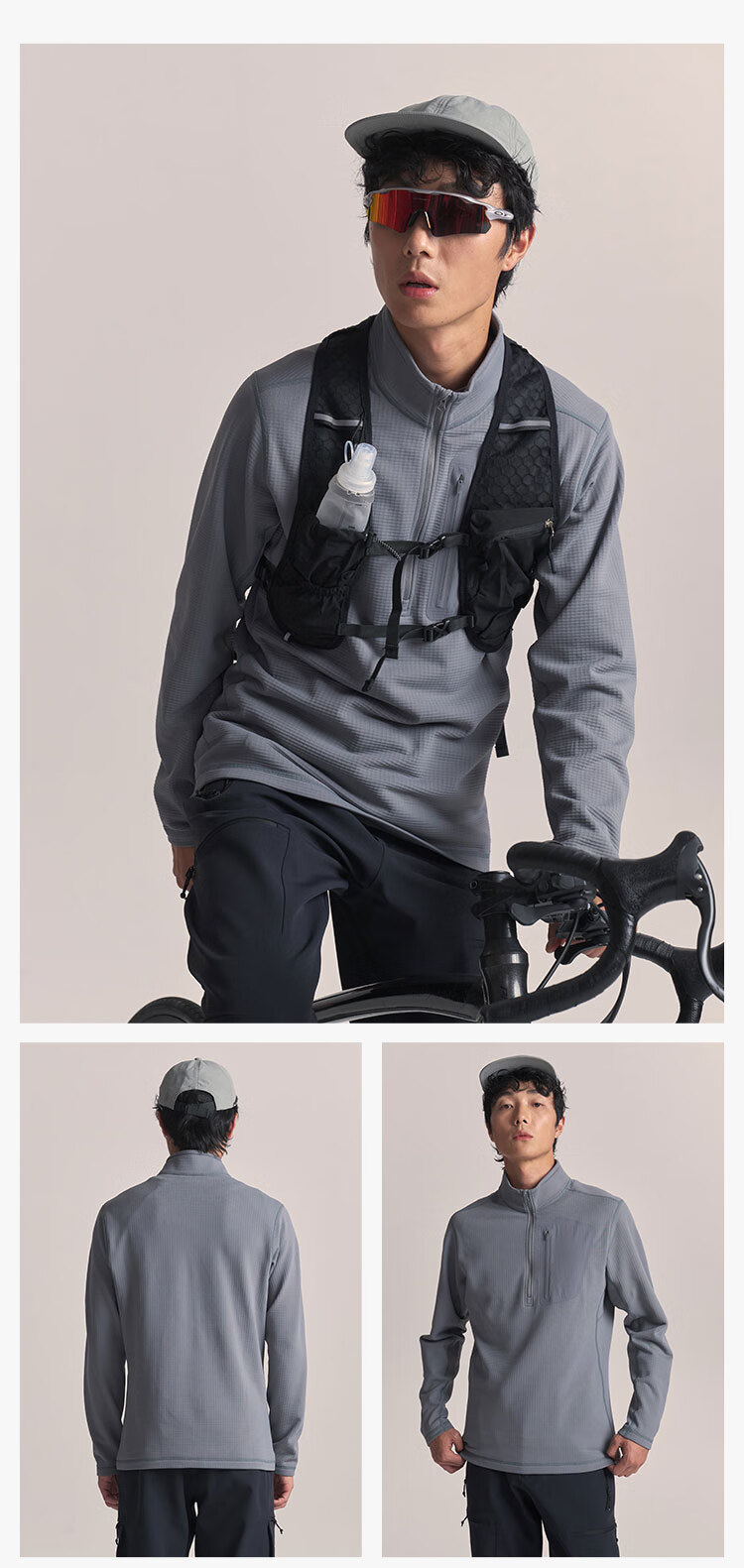 JD Original Winter F1 Series Windproof Fleece Jacket And Pants, Outdoor Sports Warm Coat, Half-Zip Shirt, Black Truffle, 2XL 2