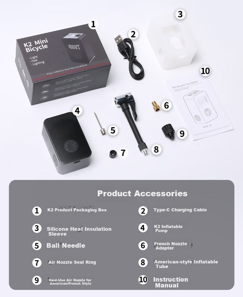 Road Bike Car Inflator Portable High-Pressure Wireless Electric Bicycle Pump 6
