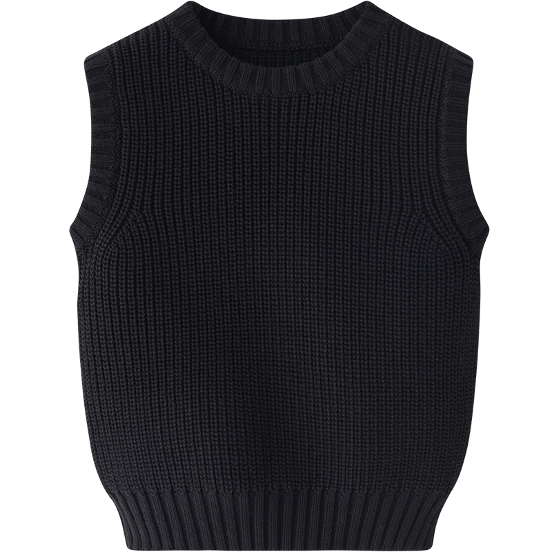 ENHENN Baby Knitted Vest Autumn New Pure Cotton Sleeveless Stylish Waistcoat Black Size 73