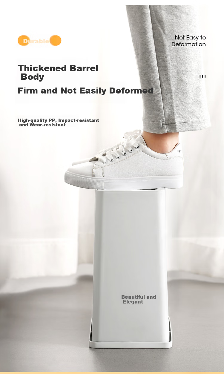 MARYYA Lidless Trash Can, 12L Large Square White, for Home Bathroom Living Room Dorm Office, Narrow Gap Garbage Bi 9