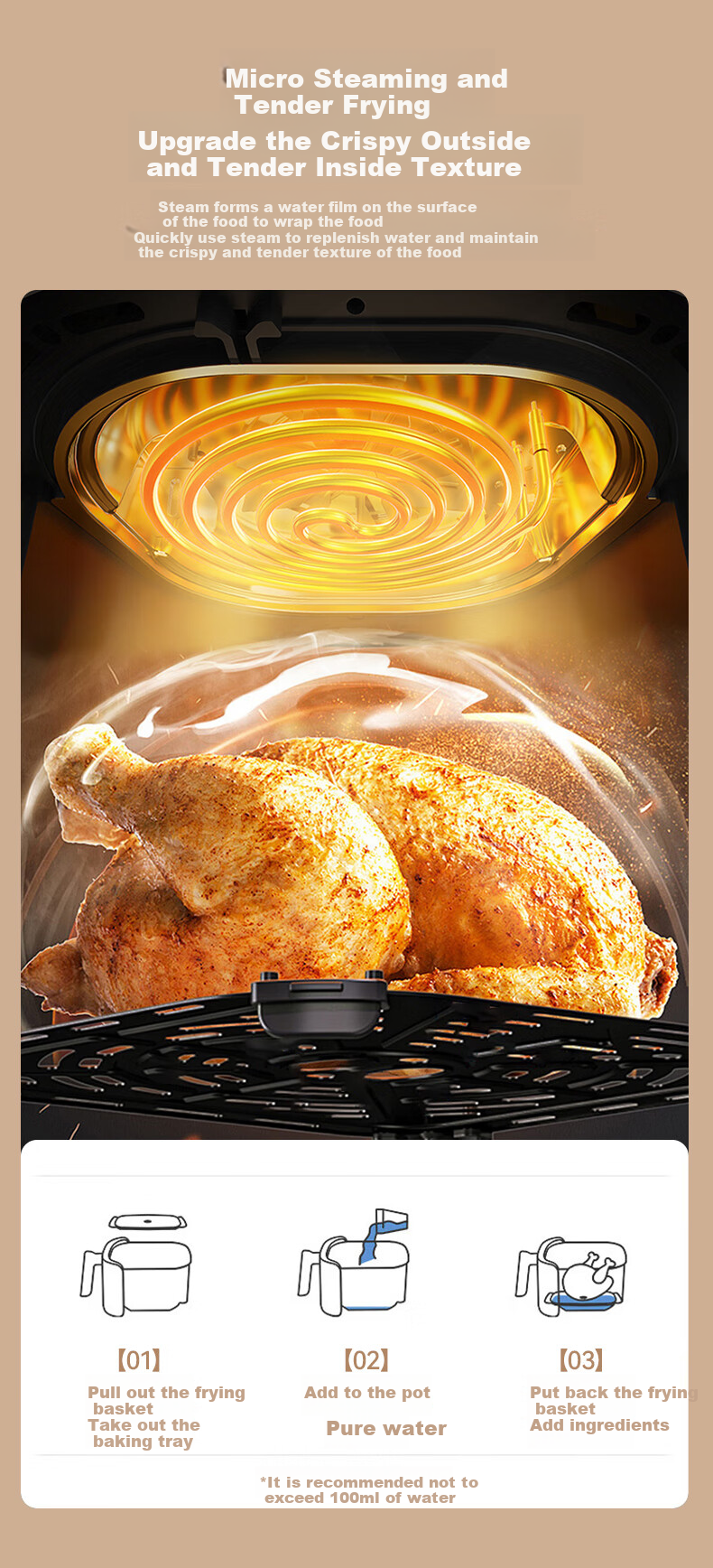 SHANBEN Air Fryer, 5L Capacity, Fully Automatic, Large Capacity, Visible Metal Inner Chamber, Steam Tender Frying And Baking All-In Machine, Quiet Operation, Oil-Free Cooking, S-AK8045VS 14