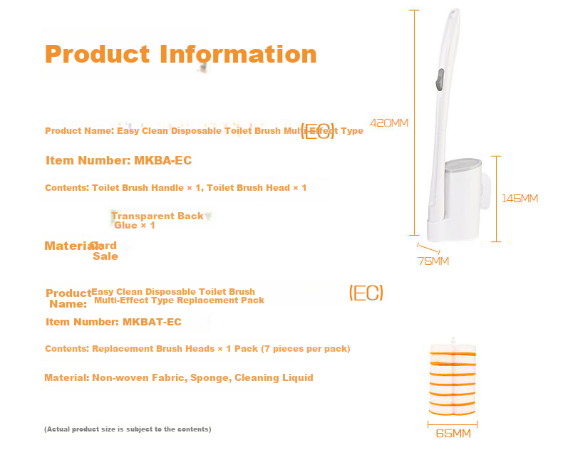 MIAOJIE Disposable Toilet Brush with 7 Replacement Heads, Wall-Mountable, Ready-To Disposable, Orange Oil Stain Removal 9
