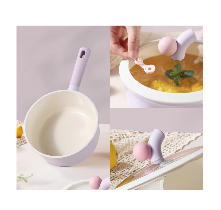 Carrot Baby Food Steamer and Cooker Pot 18cm Titanium Ceramic Non-Stick Small Soup Pot for Home and Instant Noodles 3