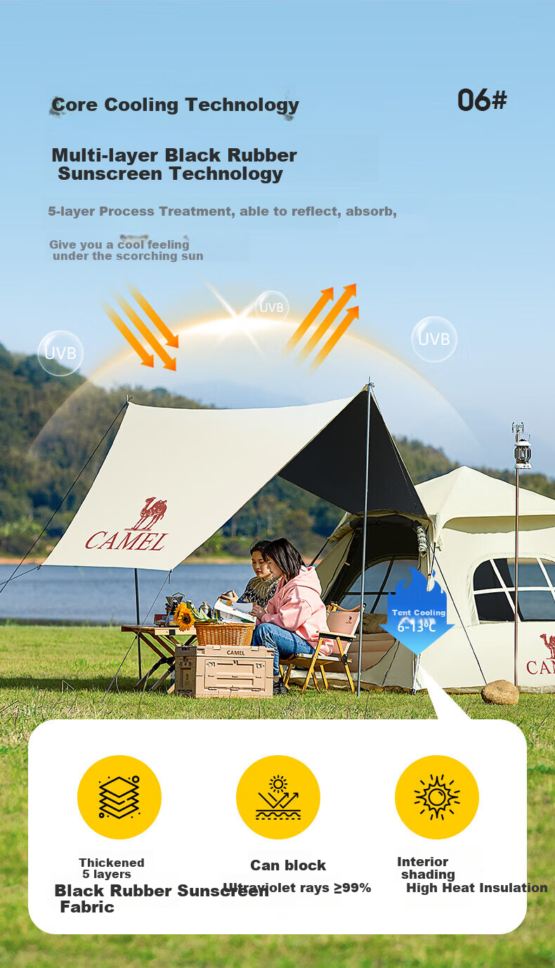 CAMEL Outdoor Camping Tent And Canopy Two-In Portable Sun Protection Thickened Black Gel Camping Tent 173BA6B112 16