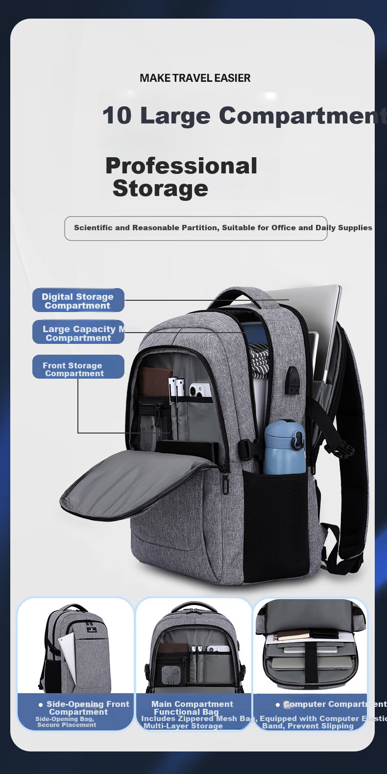 BRINCH Laptop Backpack for 15.6/16 Inch Notebooks, Shockproof Business Commute Large Capacity Schoolbag 4
