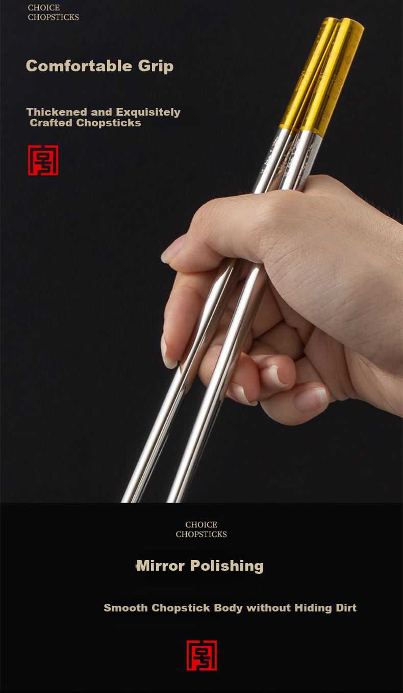 Zhangxiaoquan 316 Stainless Steel Chopsticks Gift Box Set for Home Use, Non-Slip Divided Chopsticks, Six Pairs (Including 1 Pair Children's Chopsticks), 24CM 7