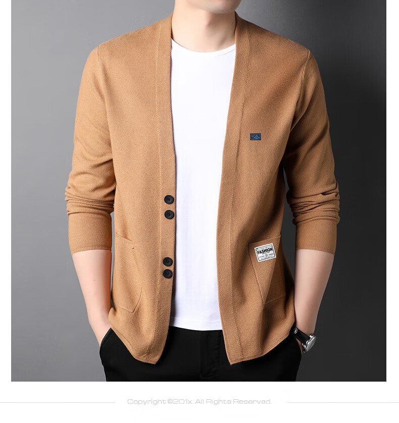 Hengyuanxiang Men's Knitted Cardigan Sweater Jacket Trendy Youth Pocket Shawl HJ172 Black 170/88A 11