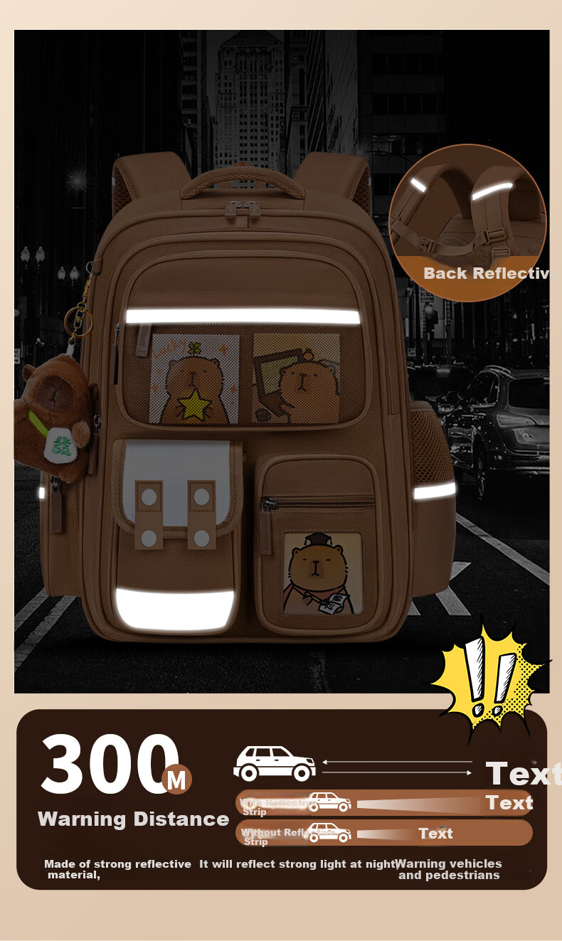 Dishuai Capibala Elementary School Backpack for Girls Grades 1-3 Lightweight Spine-Protecting Large Capacity Children's Backpack for Boys 16
