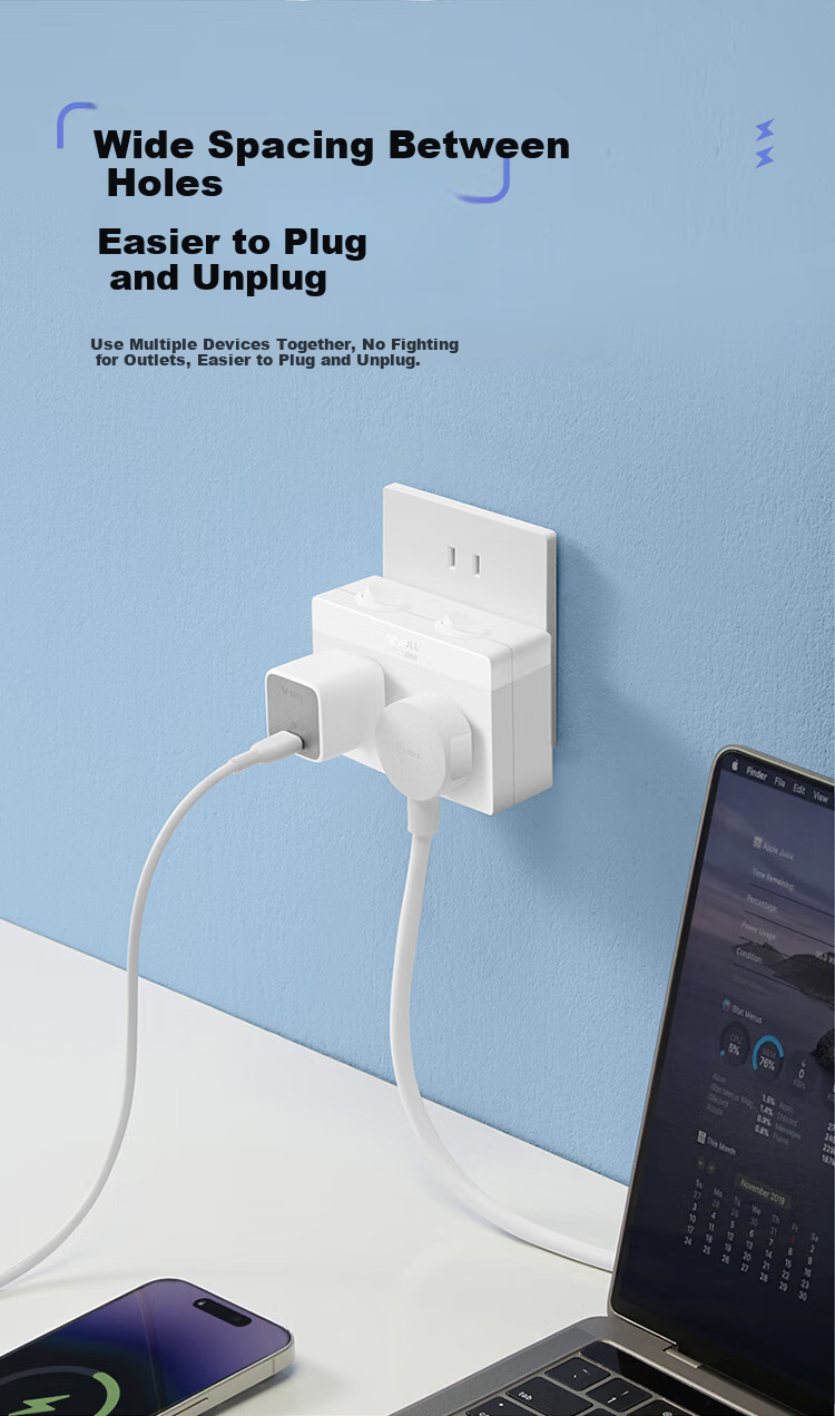BULL Power Strip Extension, Multi-Outlet Adapter, Converter Plug, Power Bar, Suitable for Bedroom And Kitchen, 3 Outlets without Switch, GN-ZA221 5