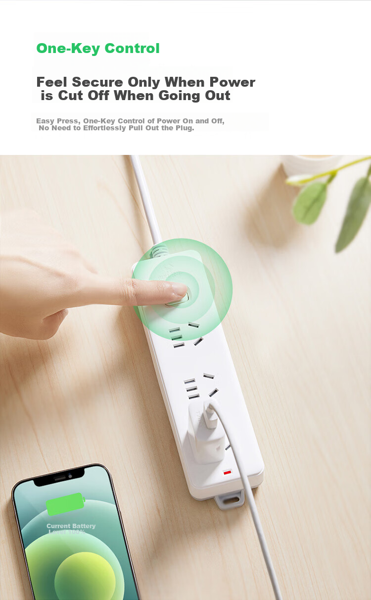 BULL Power Strip / Extension Cord / Surge Protector / Multi-Outlet Strip / Power Bar / Cable Reel, 6 Outlets with Individual Switches, 1.8 Meters Long, GN-317 1