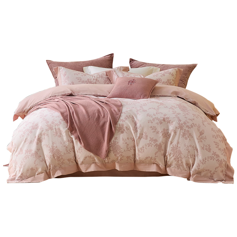 Shuixingjiafang Brushed Four-Piece Bedding Set, 60-Count Long-Staple Cotton Bedding, Pure 100% Class A Cotton, Double Bed Sheet And Duvet Cover, Winter Warmth, 1.5m King Size, Light Luxury French Style Series