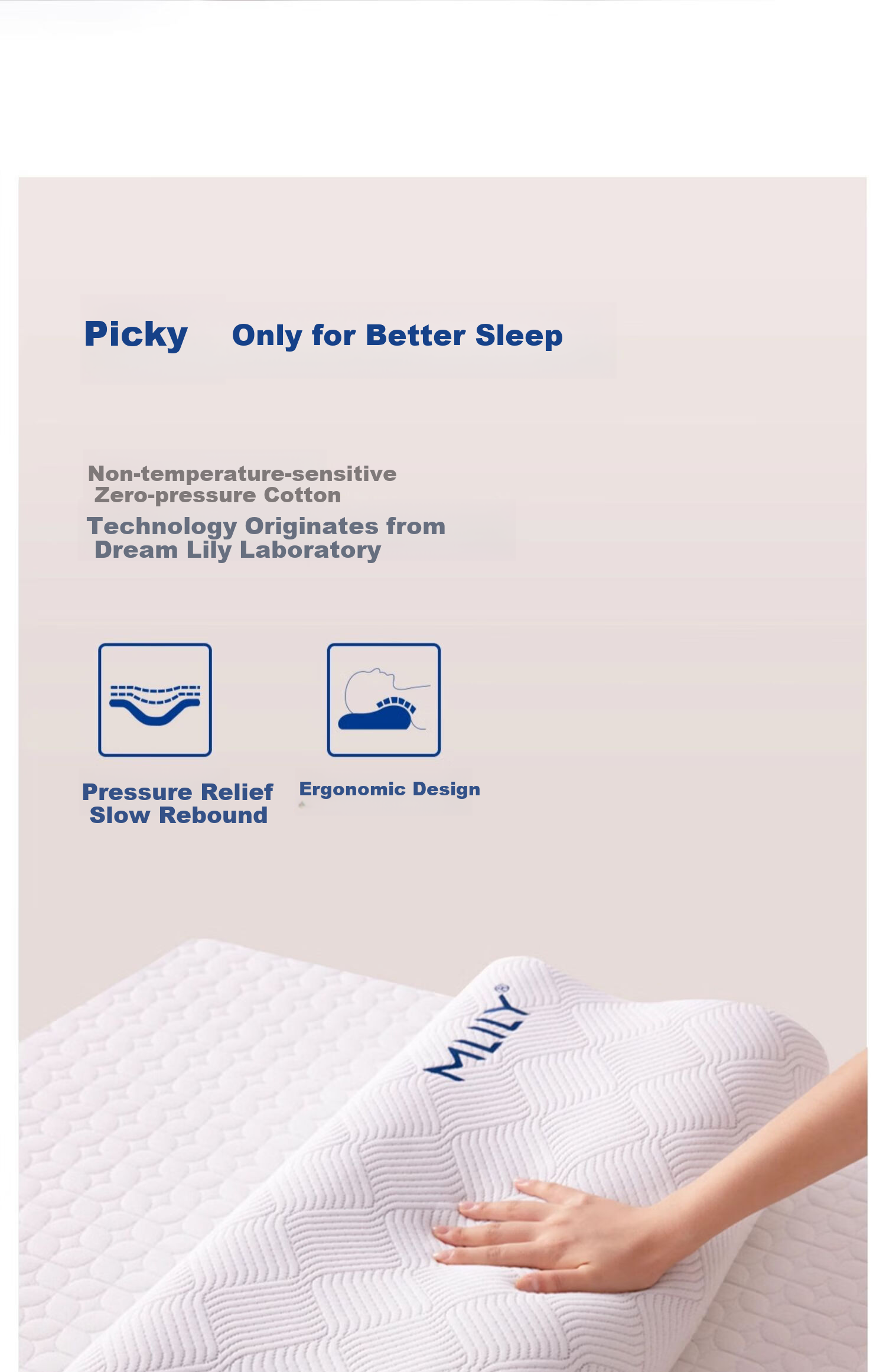 MLILY Zero Pressure Memory Foam Pillow, Cervical Support Pillow for Adults, Five-Star Hotel Quality Memory Pillow, Single Pack 6