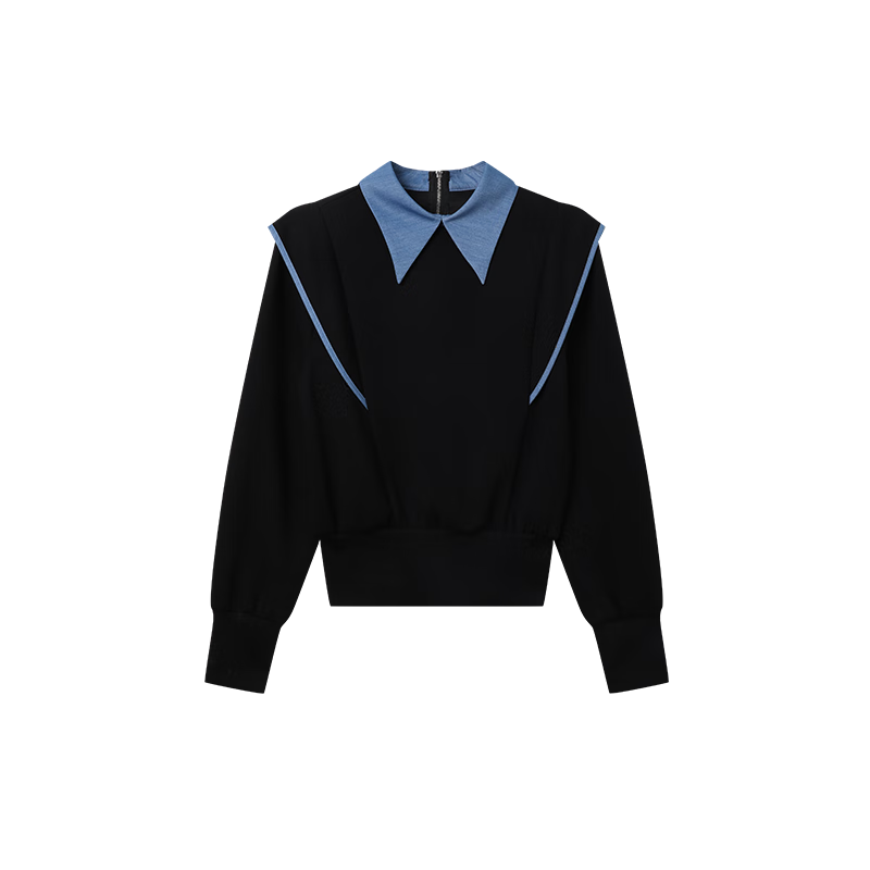 Bailuyu Colorblock Spliced Fake Two-Piece Pullover Sweatshirt Autumn New Fashion Small Flying Sleeve Patch Top Women Black S