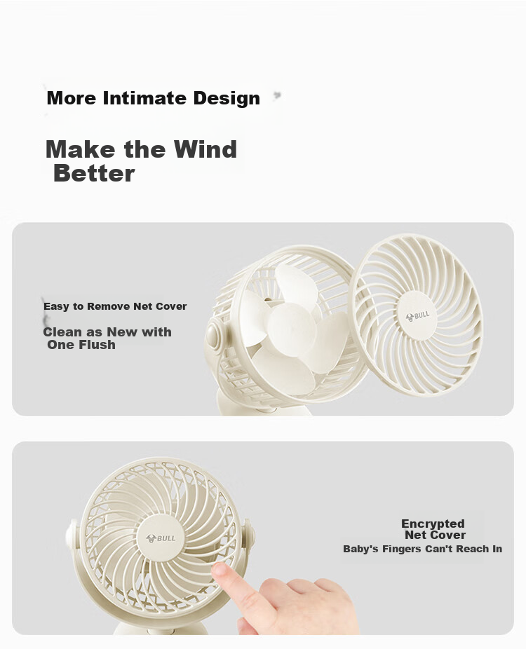 Bull USB Desktop Fan [3C Certified Battery] Mini Quiet Small Fan 4000mAh Rechargeable for Student Dormitory Office Desktop Clip Fan 14