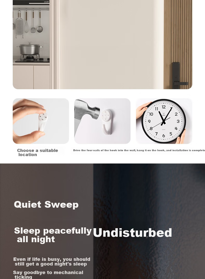 Deli Wall Clock, Stylish Creative Minimalist Living Room Wall-Mounted Quartz Clock, 35cm LE402ES Black, Back-To Essential 8