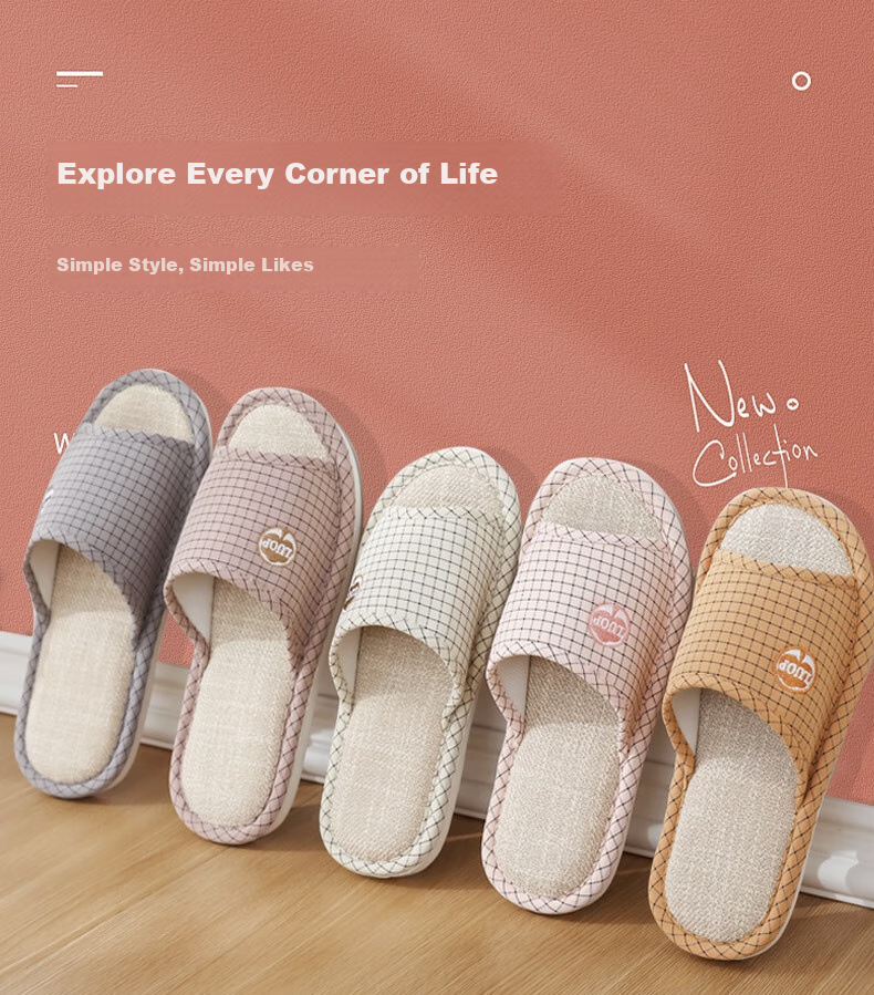 Huameijianbu Linen Slippers, Indoor Non-Slip, All-Season, Sweat-Absorbing, Breathable Cotton And Linen Slippers, HM6106, Gray, Size 42-43 1