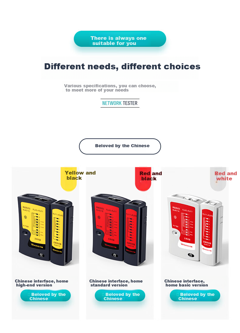 WANJEED (OFNPFTTH) Network Cable Tester, Multifunctional Network Tester, Line Tester, RJ45/RJ11 Network Cable And Telephone Line Signal Continuity Detector with Battery, WJ-1113 12
