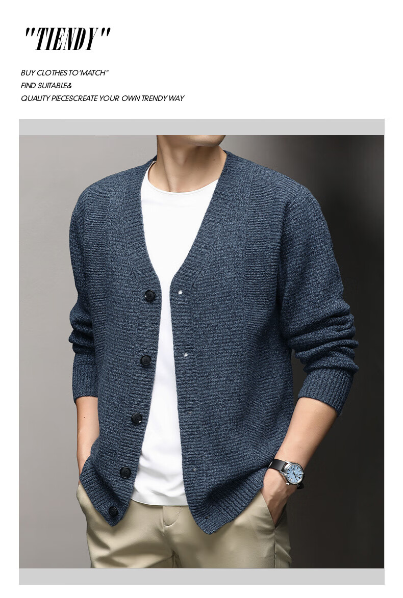 Hengyuanxiang Men's Wool Cardigan Thickened 100% Pure Wool Winter New V-Neck Warm Sweater Men's Versatile Knit Jacket 11