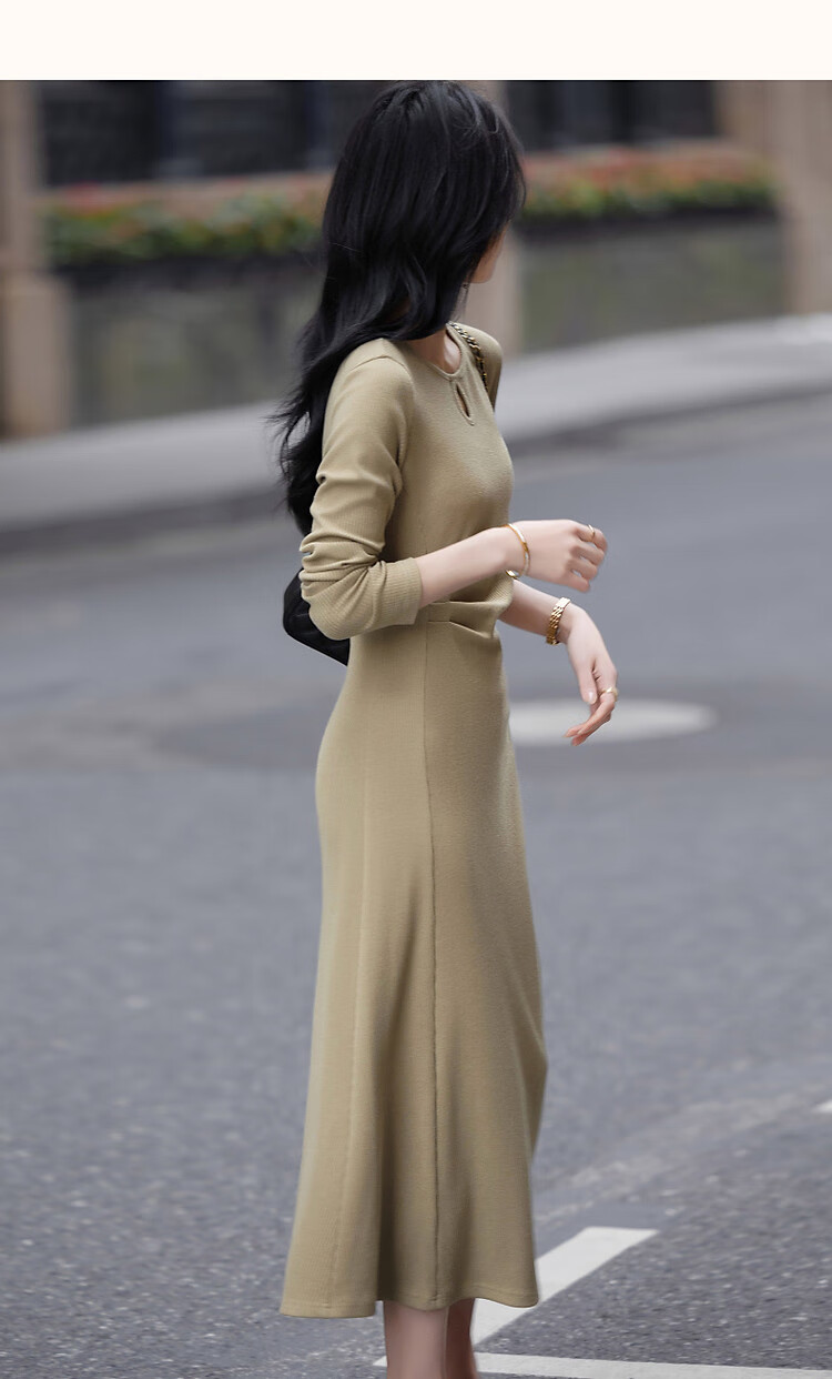 Demana [Outline Paper Doll] Spring Autumn Korean Style Sexy Hollow Ribbed Knit Long Dress for Women 6
