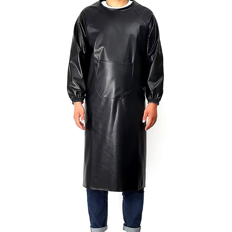 Gongqiyou PU Apron Black Long Sleeve Extended Acid and Alkali Resistant Oil Resistant Sleeveless Double Layer Waterproof Oil-Proof Waist Apron Anti-Stain