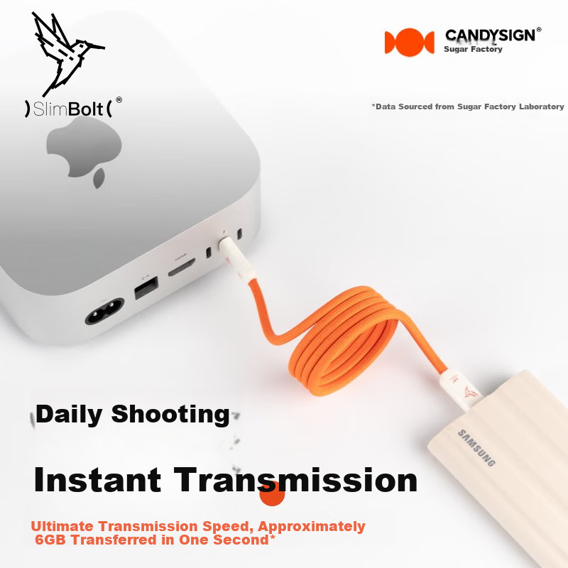 Кабель CANDYSIGN SlimBolt 5 USB4 240W 80Gbps Type-C to Type-C, 0.5 метра, фантомный черный