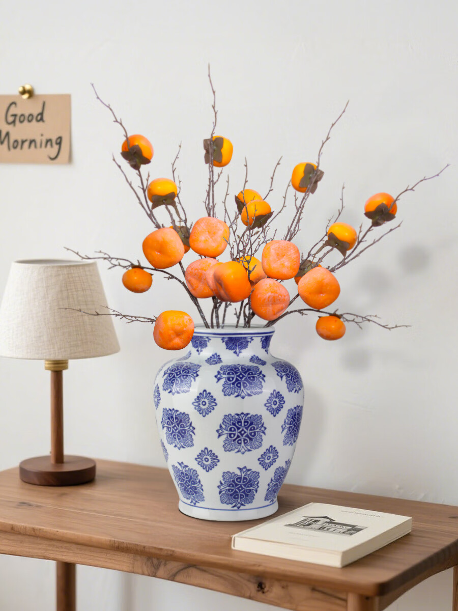 Qiju Yaji Imitation Persimmon Decorative Ornaments Set of 2 Flat Persimmons 12 Fruits Chinese Style Festive High-End Home Decor 20393 2
