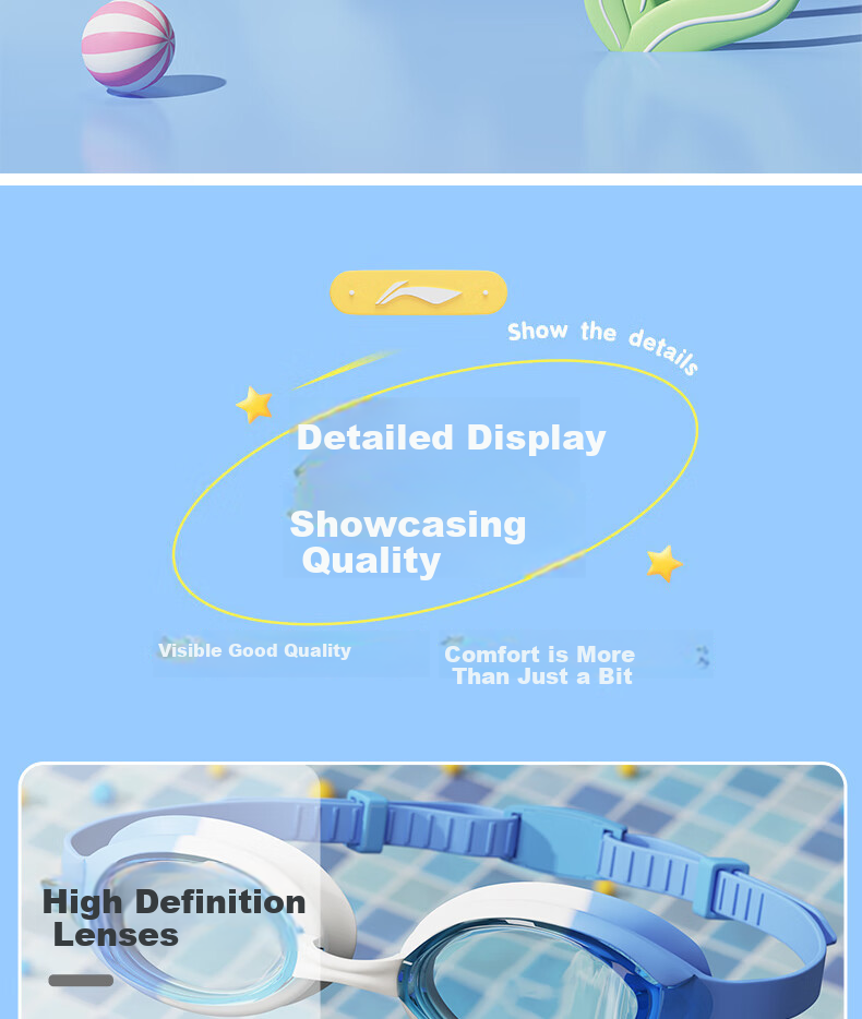 Li-Ning Children's Swimming Goggles for Boys And Girls, High Definition Anti-Fog Comfortable Waterproof Professional High-Definition Diving Goggles 296-1 11