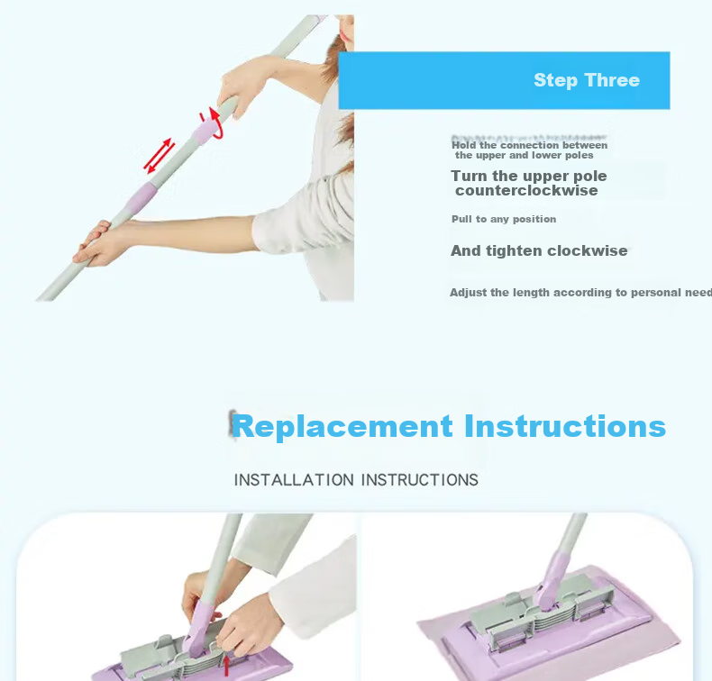 MIAOJIE Flat Mop with 34cm Cloth, 129cm Handle, Household All-In Lazy Person's Floor Mop 16