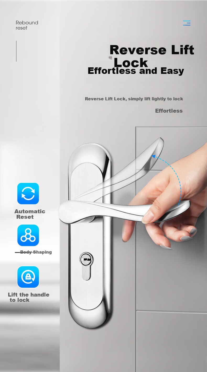 Fly.Globe Stainless Steel Door Lock, Interior Bedroom Door Lock, Anti-Theft Lock, Door Handle, AH66 6