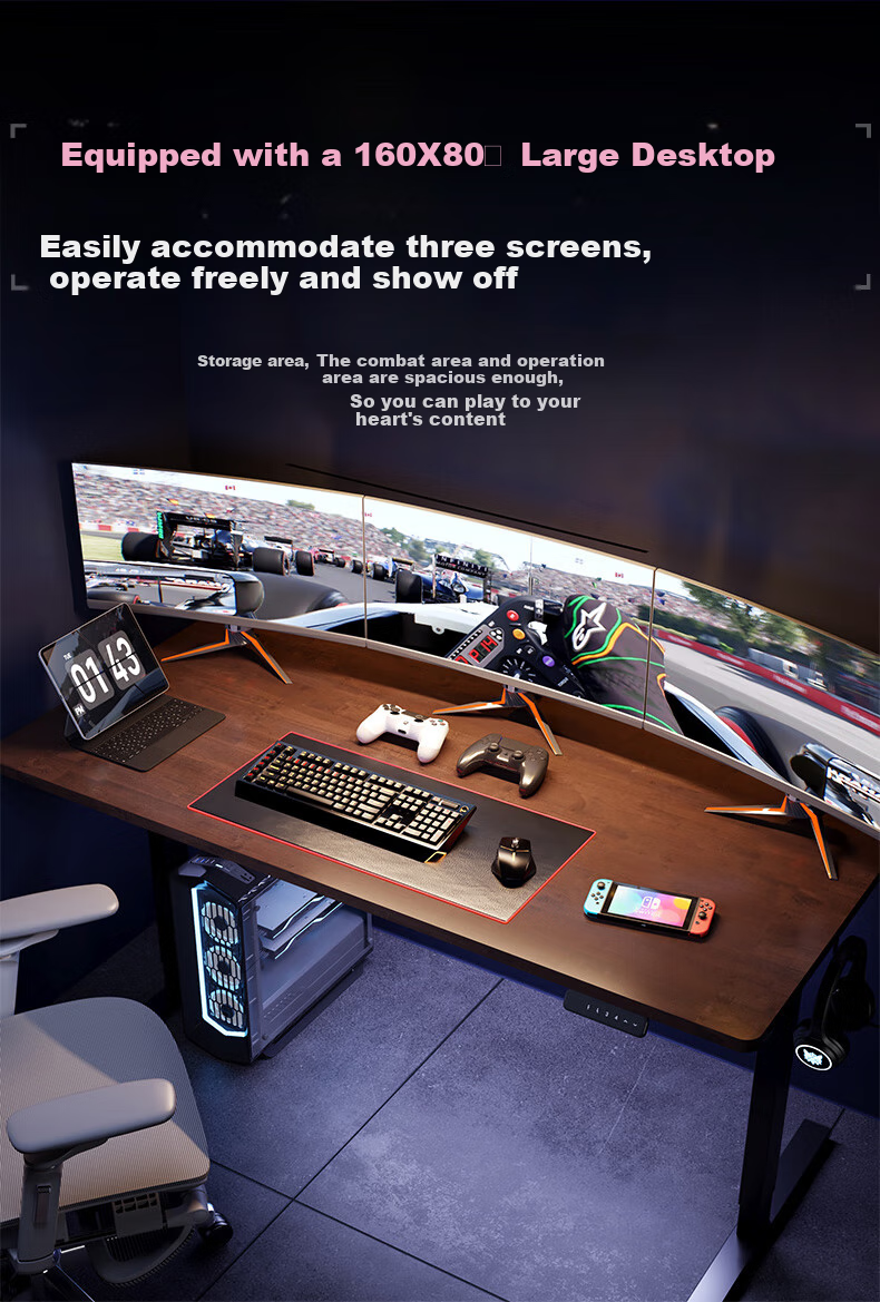 Loctek Black Knight Gaming Desk, Electric Height Adjustable Desk, Computer Office Desk, Carbon Fiber Texture Gaming Board, 1.4M 15
