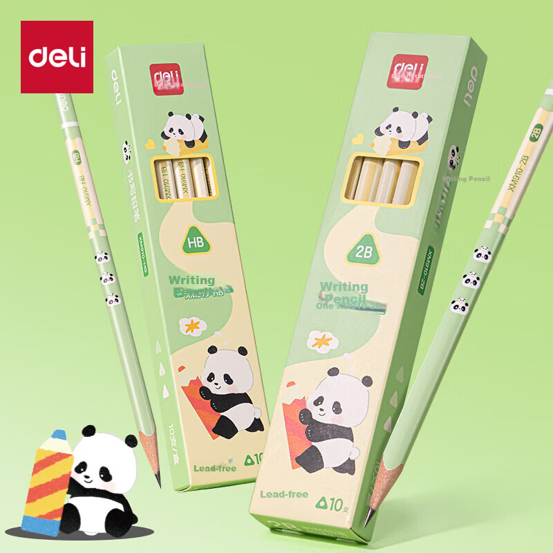 Deli Wangwang Series 10-Pack HB Hexagonal Wooden Pencils for Students Exam Sketch Drawing Writing Practice Back to School Stationery Writing Pencils