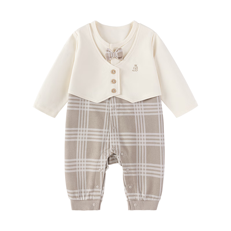 Babylove Baby Romper Spring And Autumn Season, Baby Boy Faux Two-Piece Pure Cotton Onesie, Gentleman English Style Trendy First Birthday Party Outfit