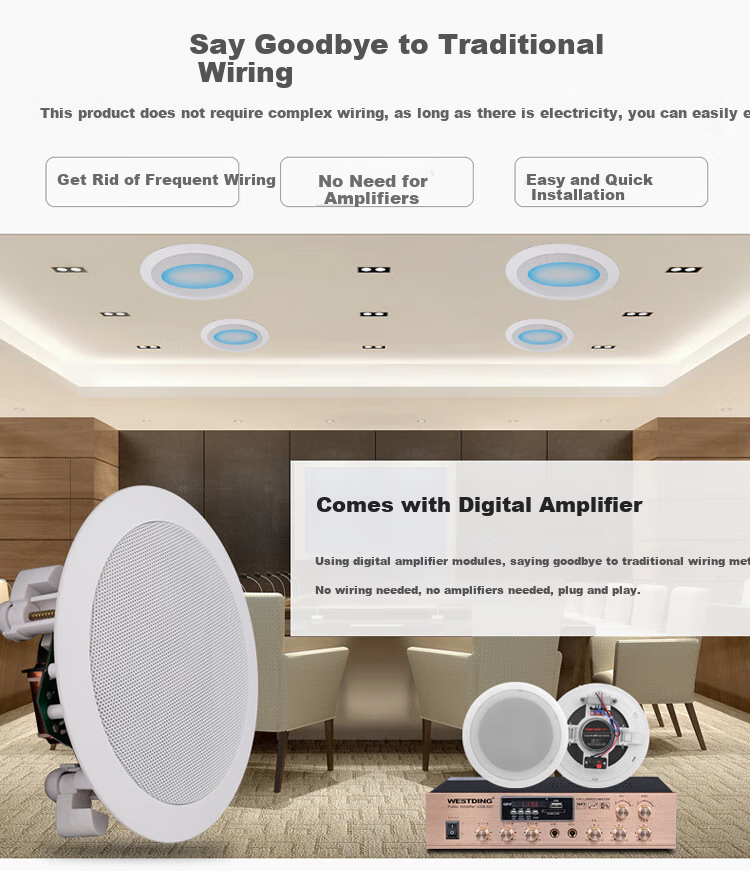 WESTDING Ceiling Speakers Home Theater Recessed Speakers, Wireless Bluetooth Fixed Impedance Speaker Set 201+708*1, Living Room Supermarket Shop Public Address Speakers 2