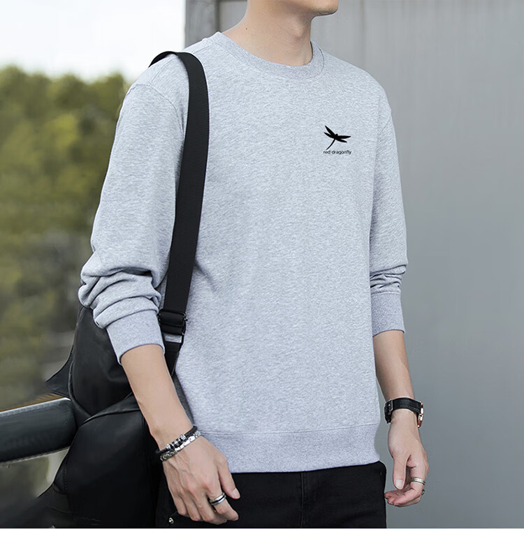 RED DRAGONFLY Sweatshirt for Men, Casual Fashion Printed Simple Round Neck Long-Sleeve T-Shirt Top Versatile Slightly Elastic Pullover Gray 3XL 12