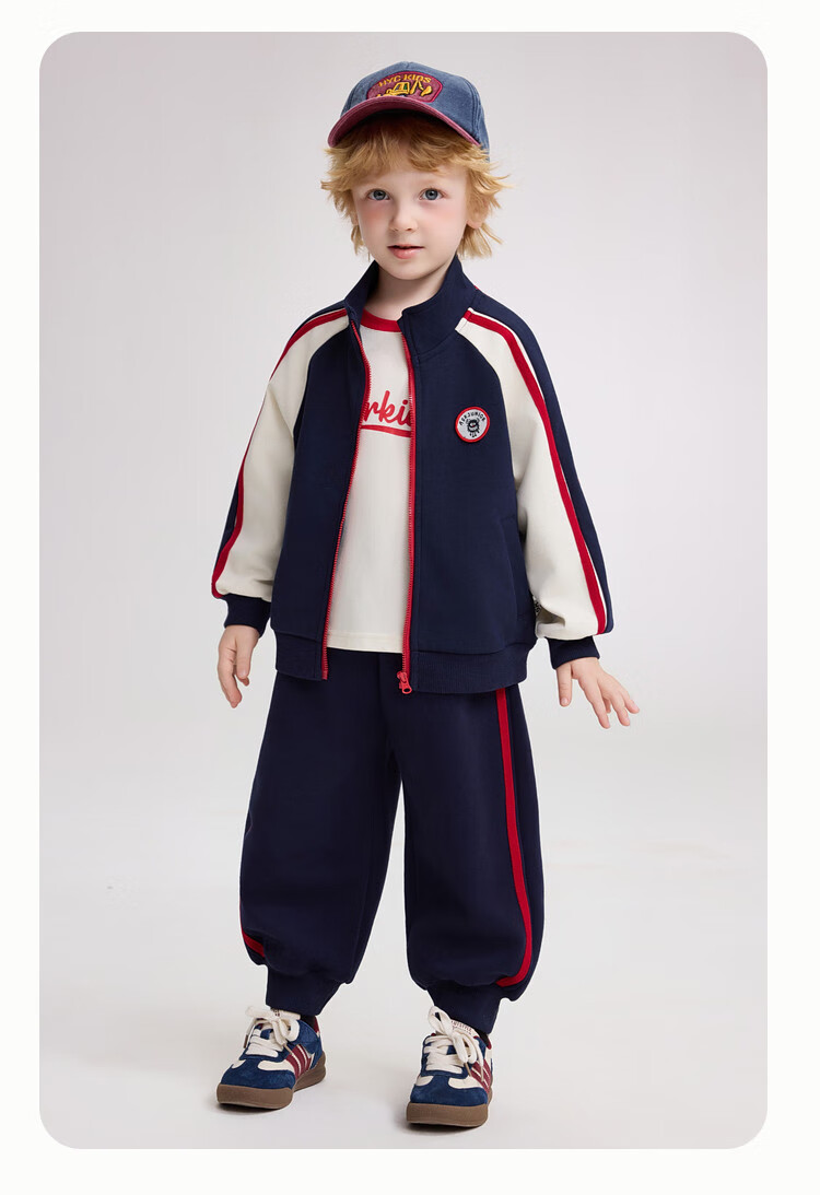 ASK JUNIOR Kids Set 2026 Spring Toddler Colorblock Collegiate Style Top Boys Sports Pants Long Trousers Two-Piece 1