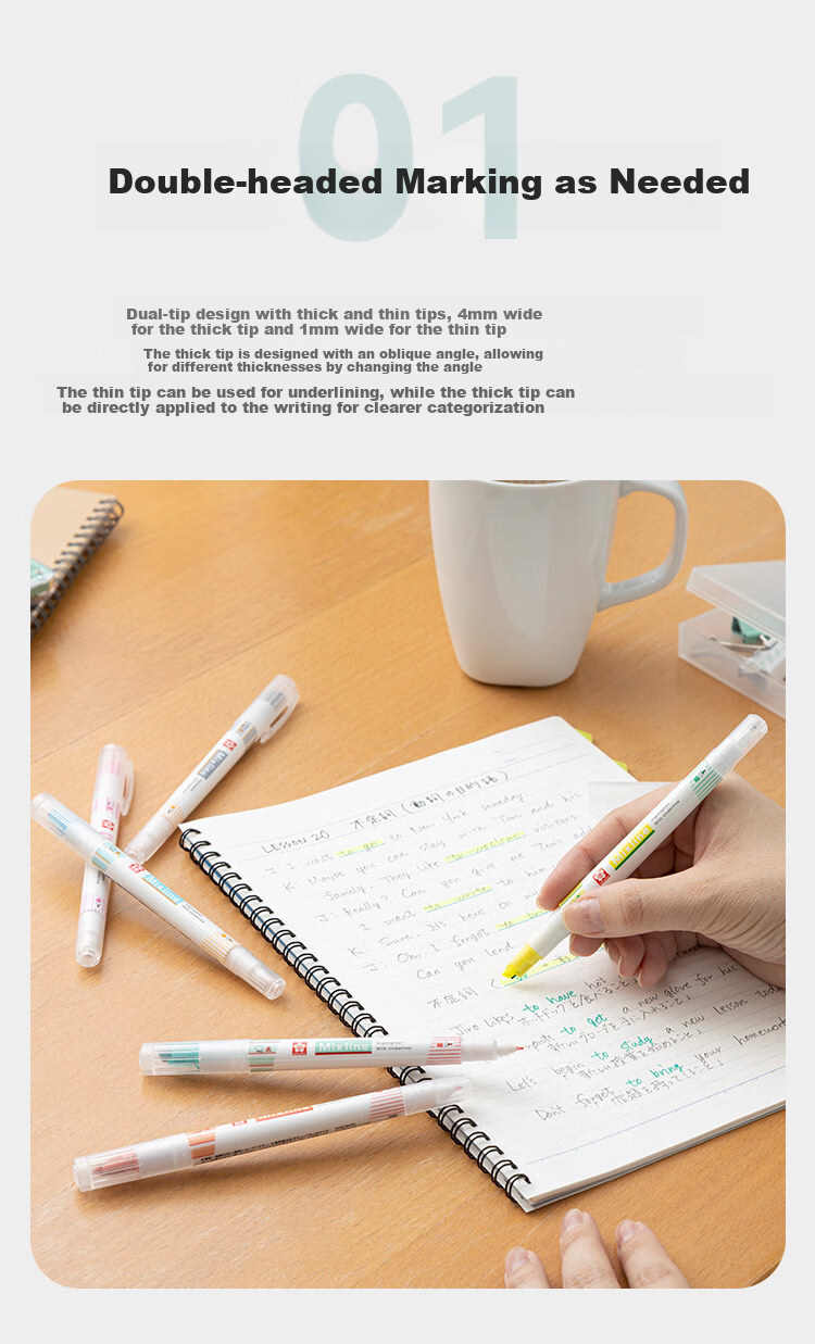 SAKURA Multifunctional Dual-Head Highlighter, 6 Colors, Planner Pen, Exam Review Marker, 3-Piece Set, Colorful 5