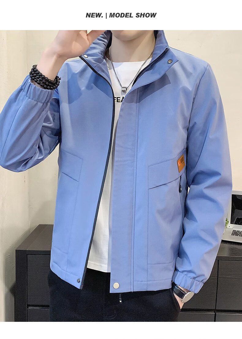 Jeanswest Men's Outdoor Sports Jacket Spring Autumn Coat Stand Collar Loose Workwear Windproof Casual Trendy Versatile Black 2XL 10