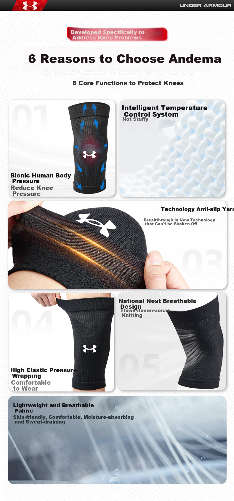 Under Armour Knee Brace for Sports, Basketball, Running, Meniscus, Summer Badminton, Patella, Hiking, Old Cold Legs, Knee Joint Protection Gear 5