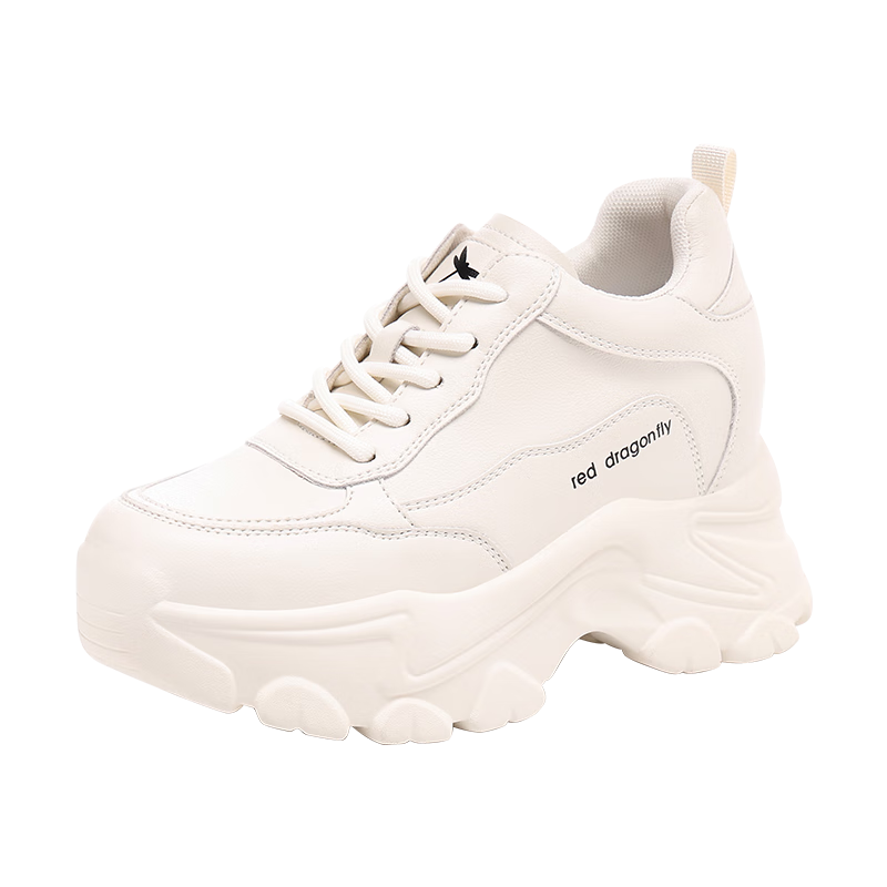 Red Dragonfly Women's White Outdoor Thick Sole Height Increasing Dad Sneakers Breathable Casual Sports Shoes WXB250441A Beige Size 38