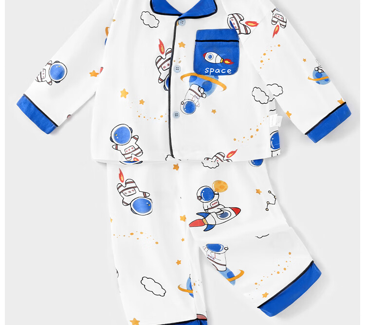 Badibadi Pure Cotton Baby Boy Home Wear Pajama Set, Skin-Friendly Air Conditioning Suit, Outdoor Wear, Space Adventure, Size 110 4