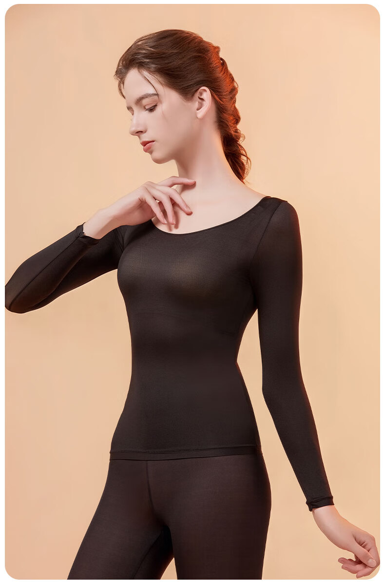 MOXTOC Ultra-Thin Thermal Underwear Set for Women Autumn Winter Yoga Dance Heat Energy Base Layer Top and Bottom 11
