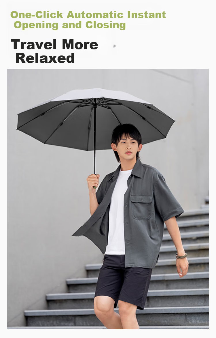 Beneunder Automatic Umbrella, Sun And Rain Umbrella, Tri-Fold Reinforced Folding 8-Rib Umbrella, Obsidian Black 5