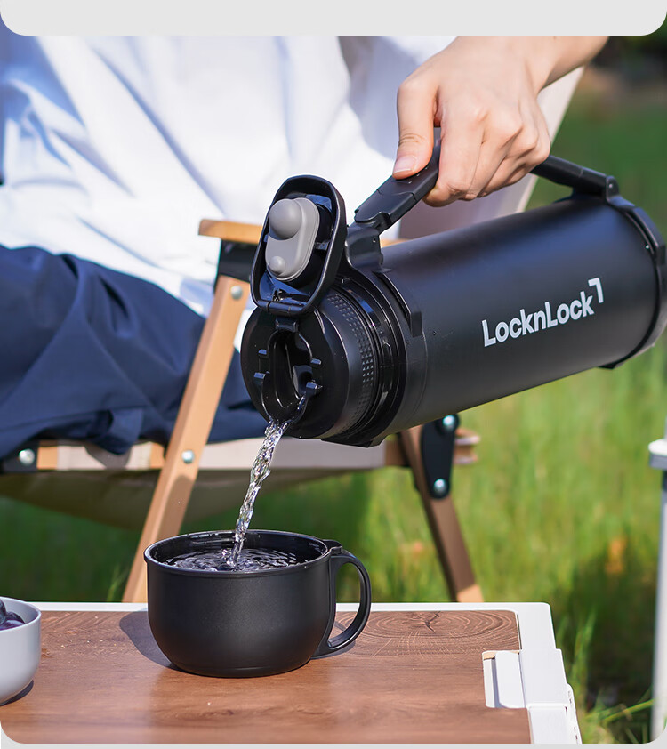 LOCK&LOCK Insulated Thermos Large Capacity 2L Stainless Steel Portable Vacuum Flask Deep Black for Camping Car Home Use 6