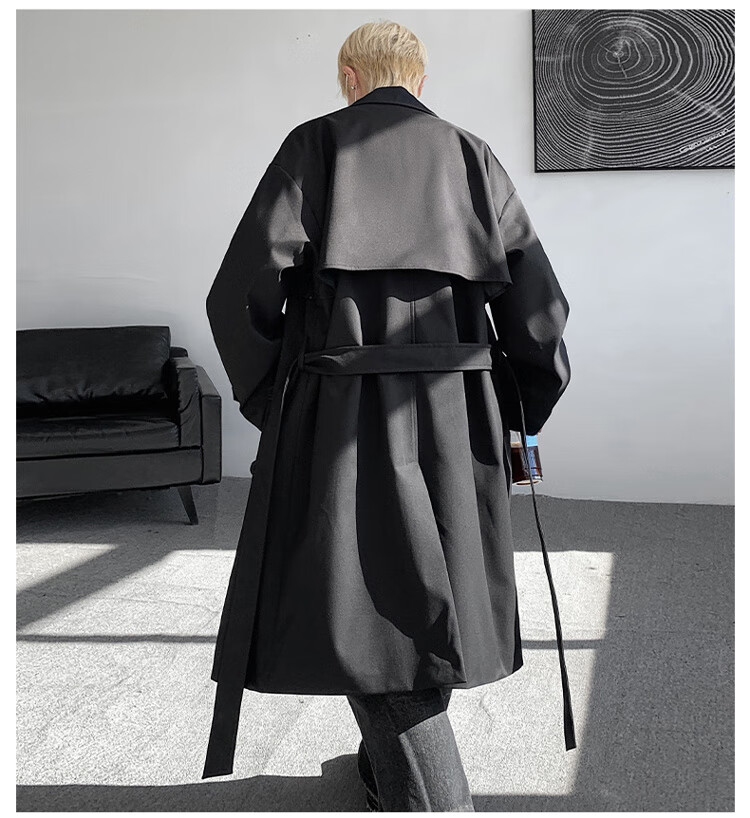 NASA GOOD Men's Mid-Length Trench Coat Autumn Winter Cold-Resistant Warm Loose Casual Double-Breasted Belted Jacket Black L 11