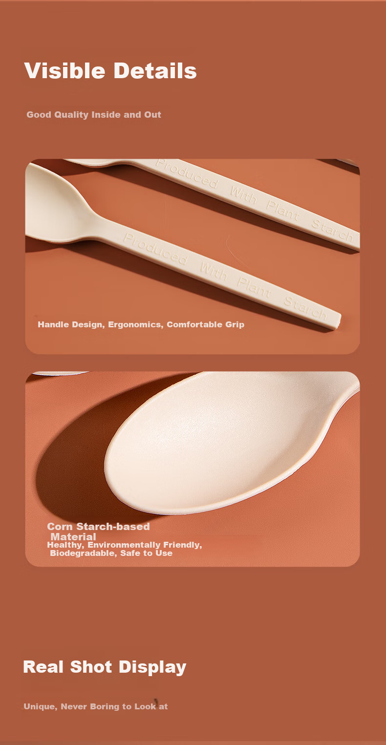 Yunlei Long-Handled Corn Starch-Based Biodegradable Soup Spoons, 50 Disposable Thick Spoons, Rice Spoons, Dessert Spoons 8