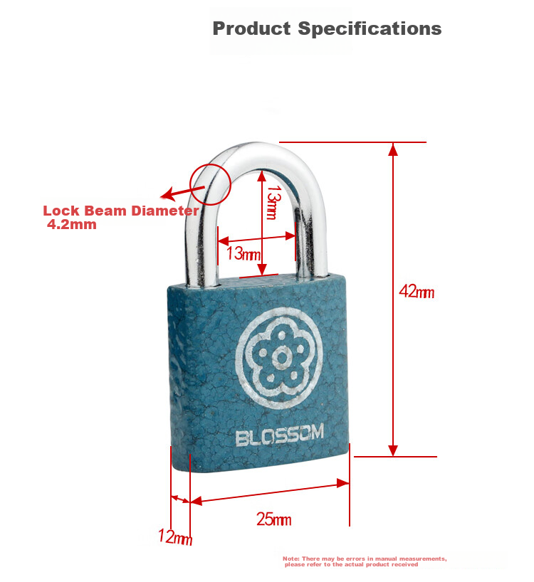 BLOSSOM Padlock, Drawer Lock, Toolbox Lock, Student Dormitory Cabinet Lock, Electric Meter Box Lock, Small Lock BC2925 Blue 25MM 9