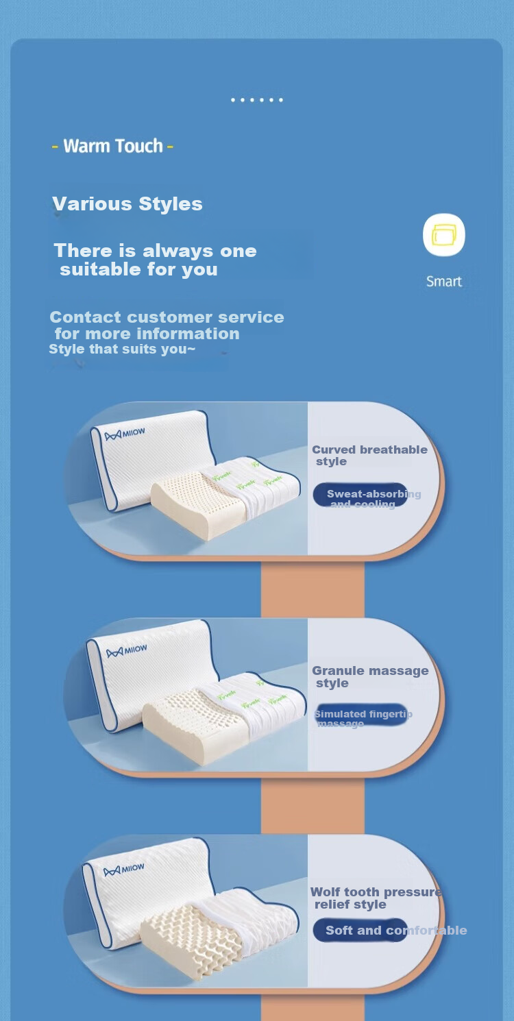 MiiOW Latex Fiber Pillow, 93% Content, Deep 8H Sleep Cervical Pillow, Summer Sleeping Pillowcase, Single Piece, 40x60cm 6