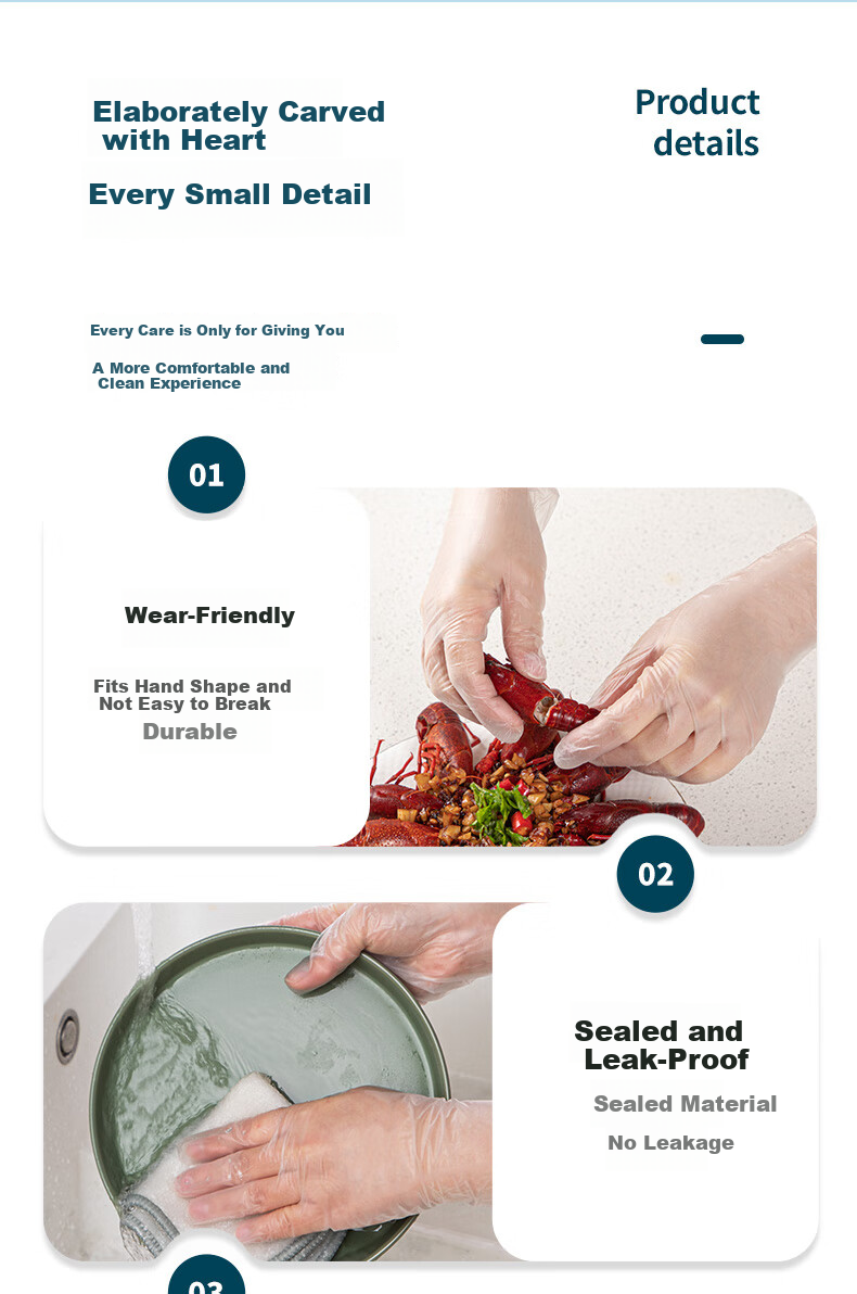 Yunlei Disposable PVC Gloves, Thickened Food-Grade Baking Kitchen Waterproof Household Dishwashing Gloves, 50 Pieces 9
